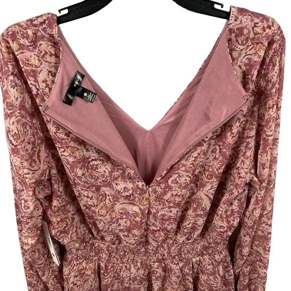 Aqua Tiered Skirt Metallic Paisley Dress Smocked Waist Purple Multi XL NWT - Picture 5 of 6